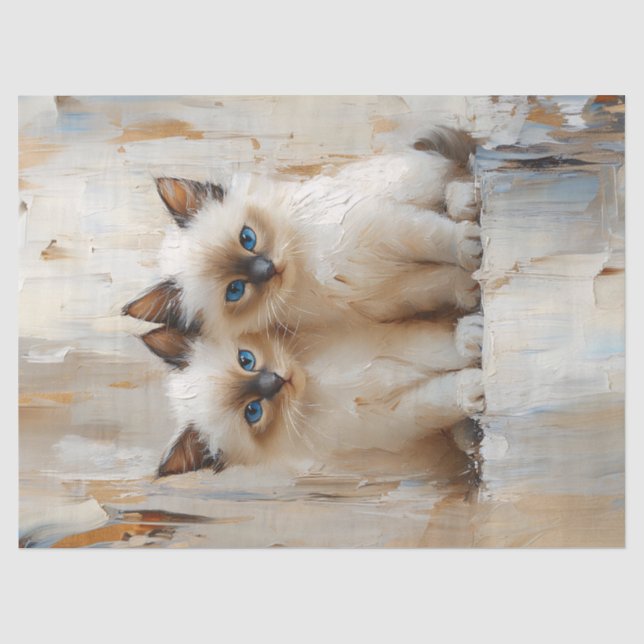 Niedliche siamesische Kätzchen Malerei Decoupage Seidenpapier (Vorderseite)