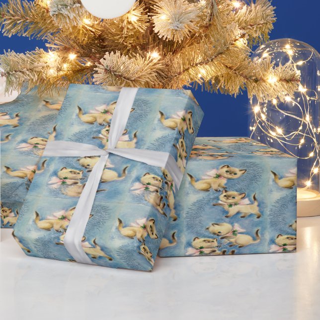 Niedliche siamesische Kätzchen Mitte Jahrhundert M Geschenkpapier (Feiertage)
