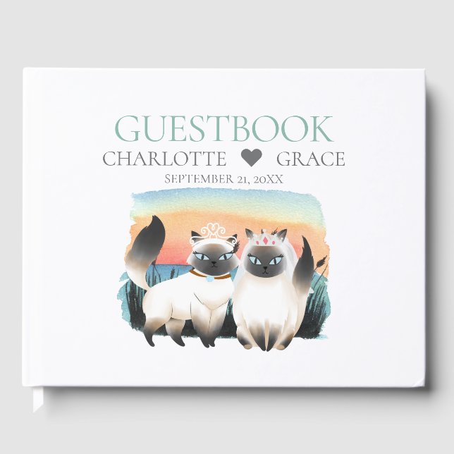 Niedliche siamesische Katze Gay Lesbian Grooms Cou Gästebuch (Vorderseite)
