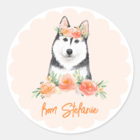 Niedliche sibirische Husky- und Peach-Blume Geburt