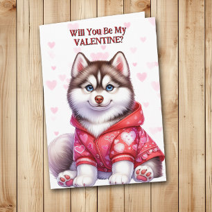 Niedliche sibirische Husky-Welpe in Sweater Valent Feiertagskarte