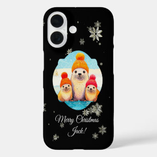 Niedliche Siegel mit gestrickter Weihnachtssalon iPhone 16 Hülle