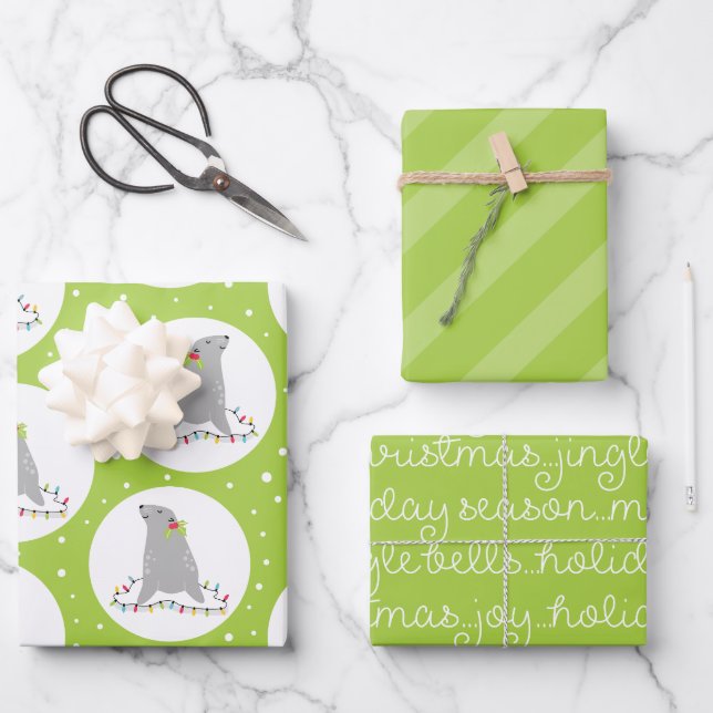 Niedliche Siegel Weihnachtswrapping Paper Sheets Geschenkpapier Set (Vorderseite)