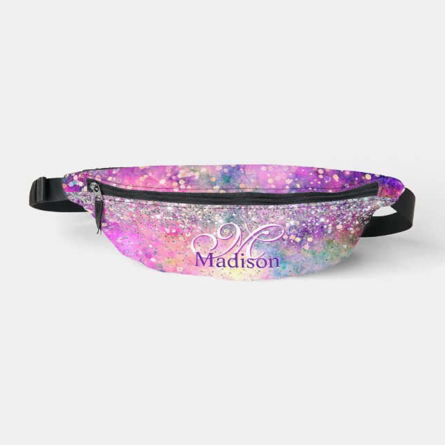 Niedliche Silber-Imitate Glitzer-Monogramm Bauchtasche (Vorderseite)