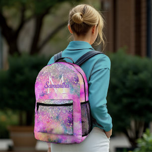 Niedliche Silber-Imitate Glitzer-Monogramm Bedruckter Rucksack