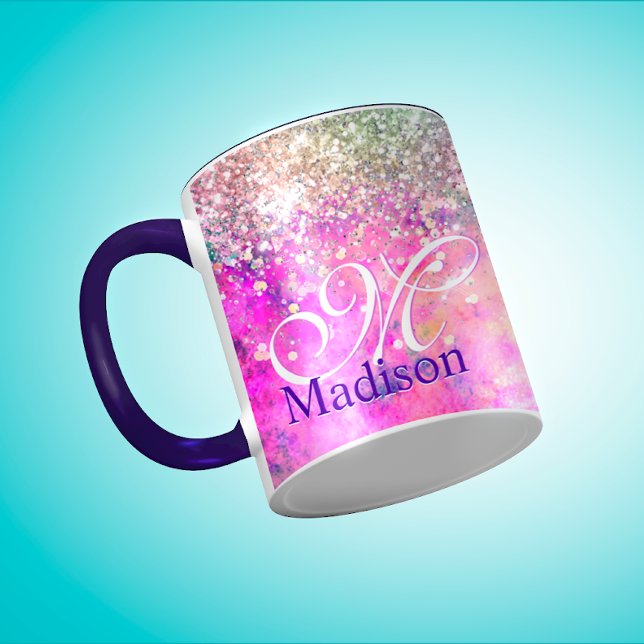 Niedliche Silber-Imitate Glitzer Monogramm Notizbl Tasse (Von Creator hochgeladen)