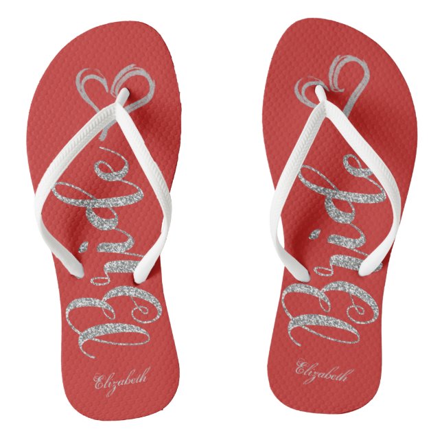Niedliche Silberbrille, Herz - Personalisiert Flip Flops (Fußbett)