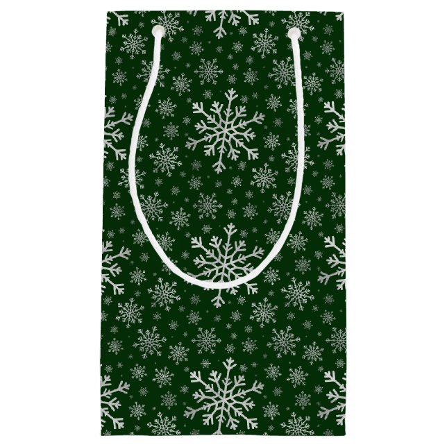 Niedliche Silbergraue Weihnachtsschneeflocken auf  Kleine Geschenktüte (Vorderseite)