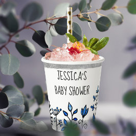 Niedliche Silver Blue Floral Individuelle Name Bab Pappbecher