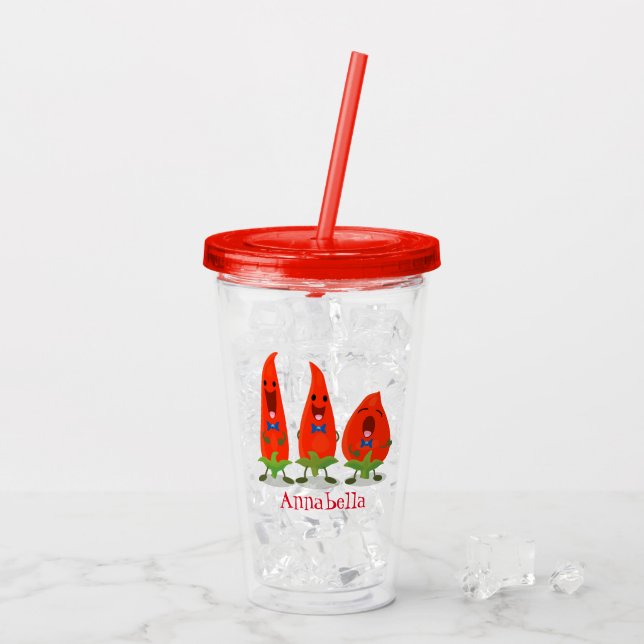Niedliche Singen Chili Paprikaschoten Cartoon Illu Acryltrinkbecher (Rückseite Ice)
