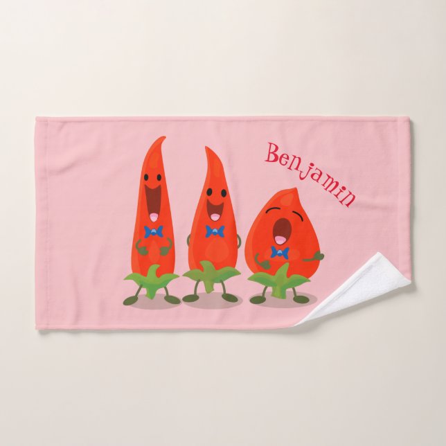 Niedliche Singen Chili Paprikaschoten Cartoon Illu Badhandtuch Set (Handtuch)