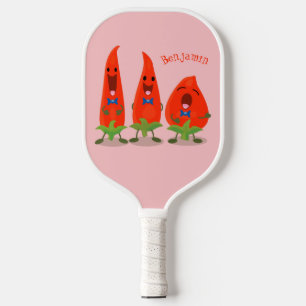 Niedliche Singen Chili Paprikaschoten Cartoon Illu Pickleball Schläger