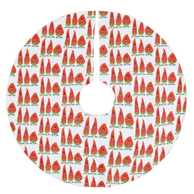 Niedliche Singen Chili Paprikaschoten Cartoon Illu Polyester Weihnachtsbaumdecke (Vorderseite)