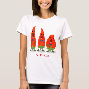Niedliche Singen Chili Paprikaschoten Cartoon Illu T-Shirt