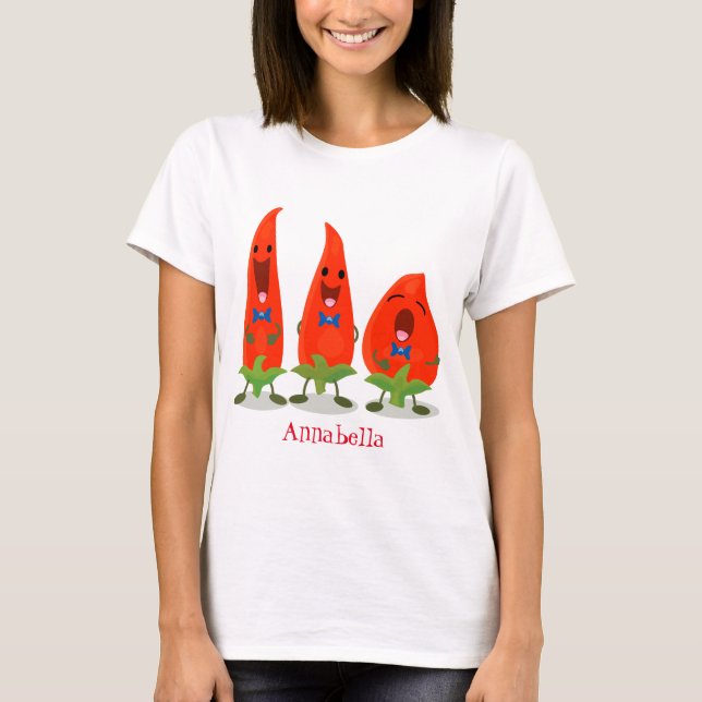 Niedliche Singen Chili Paprikaschoten Cartoon Illu T-Shirt (Vorderseite)