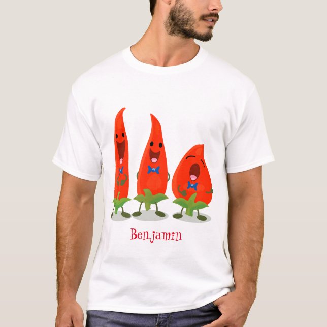 Niedliche Singen Chili Paprikaschoten Cartoon Illu T-Shirt (Vorderseite)