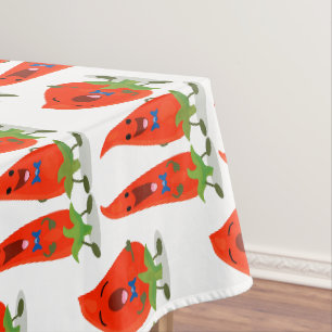 Niedliche Singen Chili Paprikaschoten Cartoon Illu Tischdecke