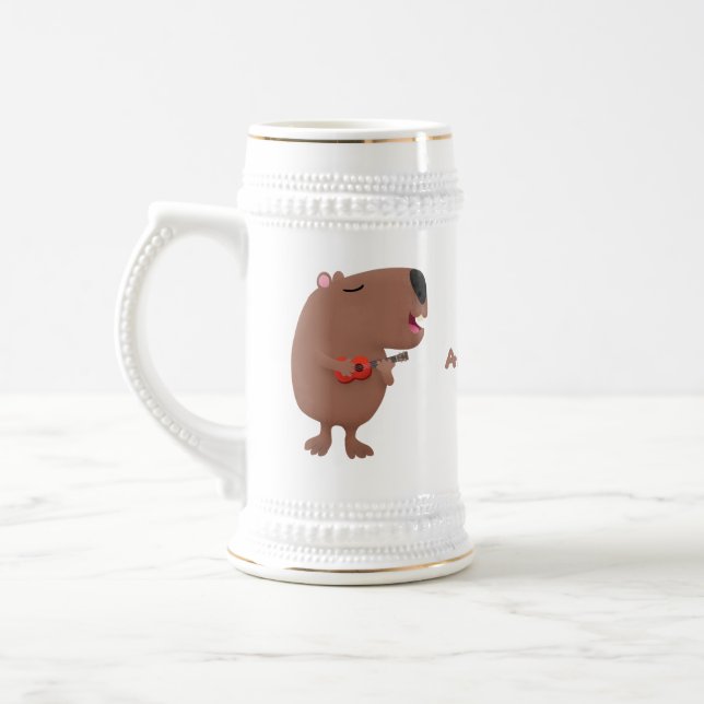Niedliche singende Capybara ukulele Cartoon Illust Bierglas (Links)