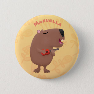 Niedliche singende Capybara ukulele Cartoon Illust Button