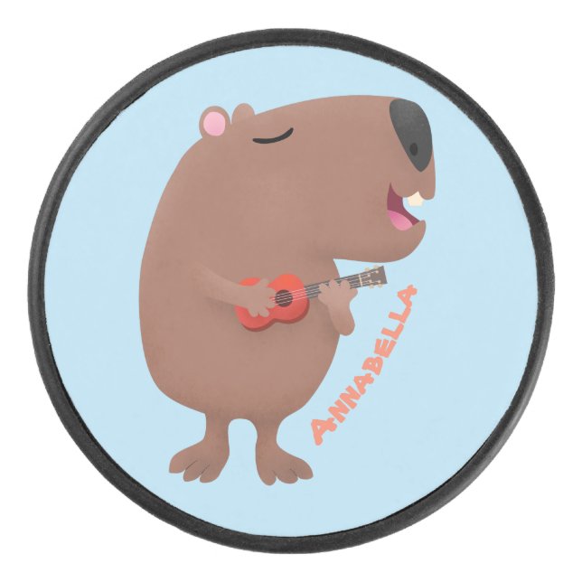 Niedliche singende Capybara ukulele Cartoon Illust Eishockey Puck (Vorderseite)