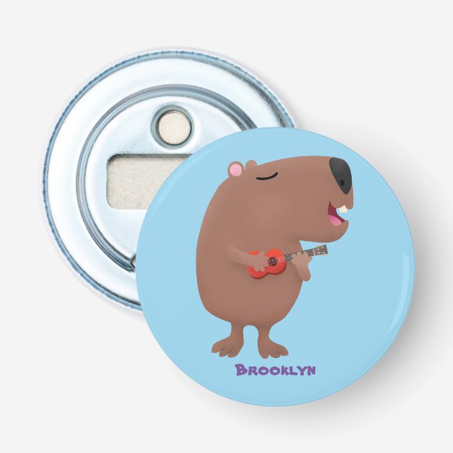 Niedliche singende Capybara ukulele Cartoon Illust Flaschenöffner (Vorderseite)