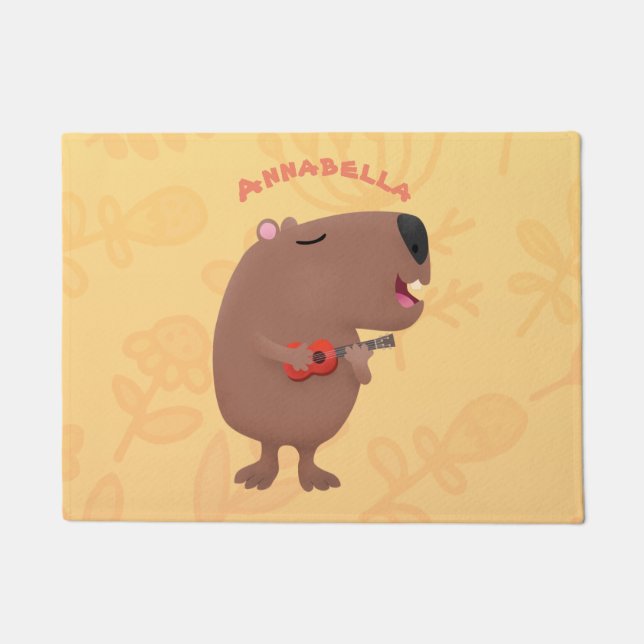 Niedliche singende Capybara ukulele Cartoon Illust Fußmatte (Vorderseite)