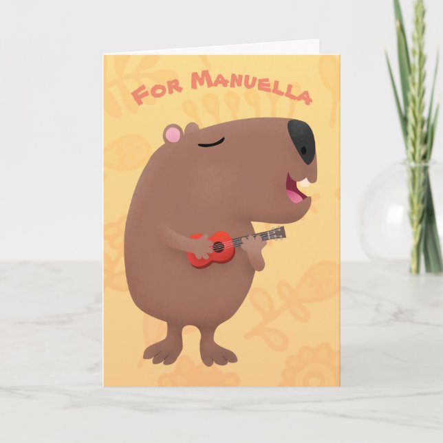 Niedliche Singende Capybara ukulele Cartoon Illust Karte (Vorderseite)