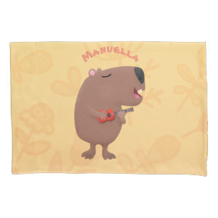 Niedliche singende Capybara ukulele Cartoon Illust Kissenbezug