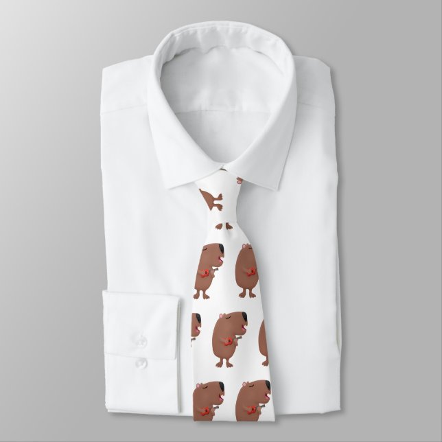 Niedliche singende Capybara ukulele Cartoon Illust Krawatte (Gebunden)