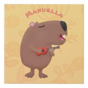 Niedliche singende Capybara ukulele Cartoon Illust Künstlicher Leinwanddruck