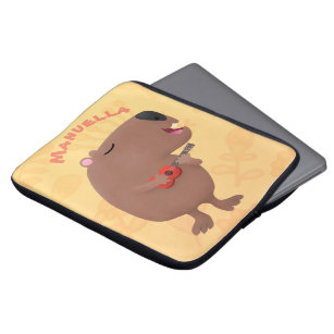 Niedliche singende Capybara ukulele Cartoon Illust Laptopschutzhülle