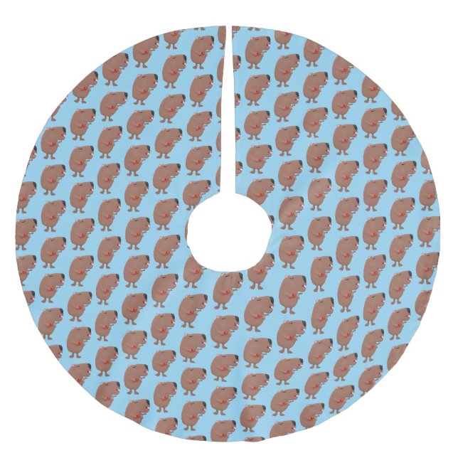 Niedliche singende Capybara ukulele Cartoon Illust Polyester Weihnachtsbaumdecke (Vorderseite)