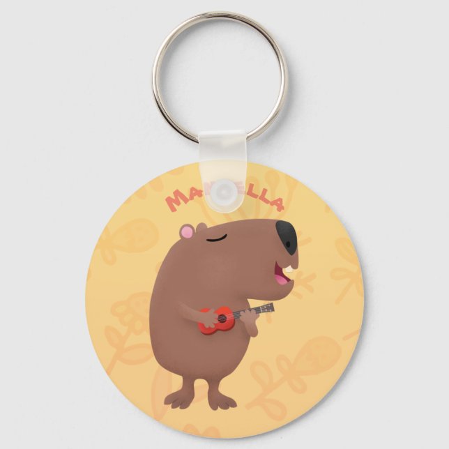Niedliche singende Capybara ukulele Cartoon Illust Schlüsselanhänger (Vorderseite)