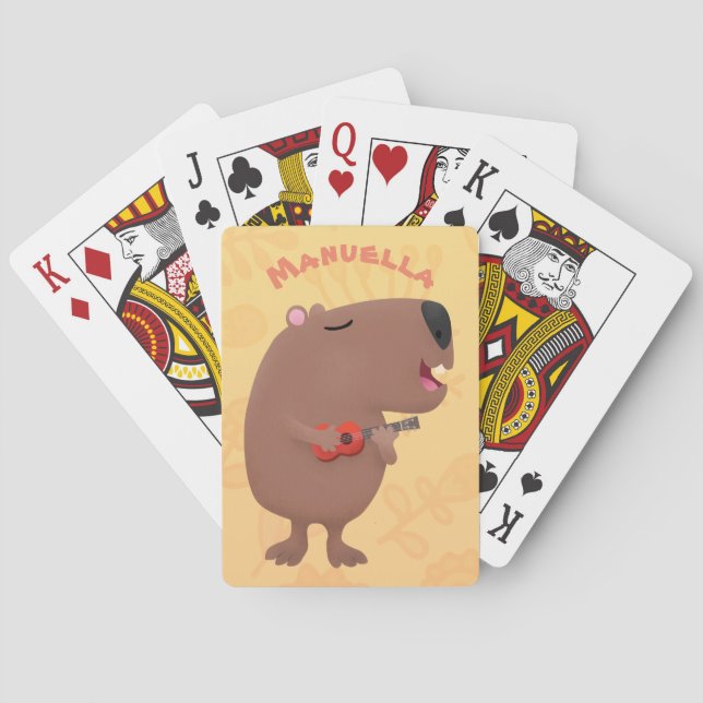 Niedliche singende Capybara ukulele Cartoon Illust Spielkarten (Rückseite)