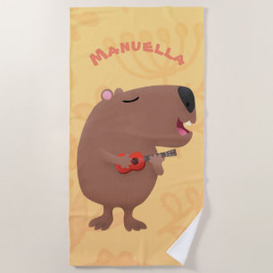 Niedliche singende Capybara ukulele Cartoon Illust Strandtuch
