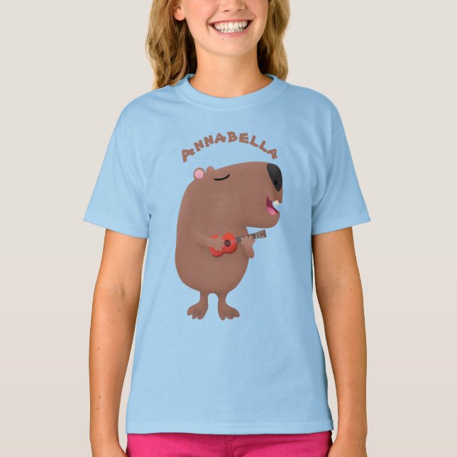 Niedliche singende Capybara ukulele Cartoon Illust T-Shirt (Vorderseite)