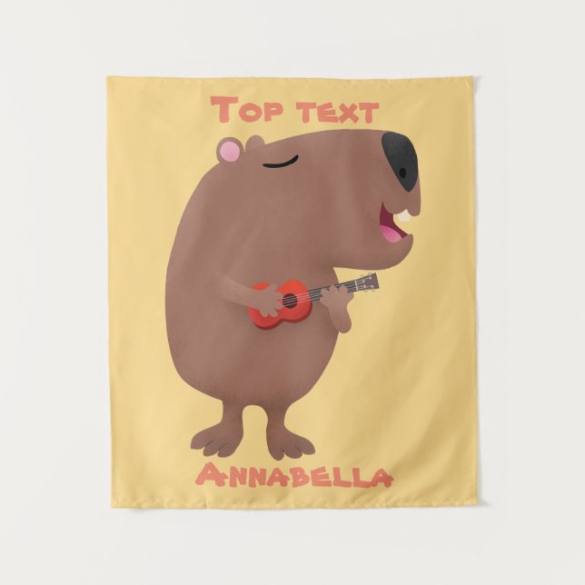 Niedliche singende Capybara ukulele Cartoon Illust Wandteppich (Vorderseite)