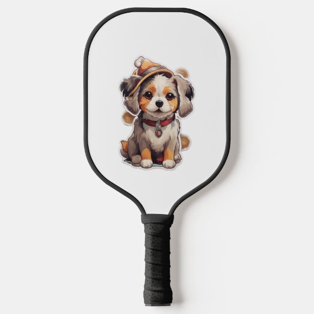 Niedliche Single-Hund-Aufkleber Pickleball Schläger (Vorderseite)
