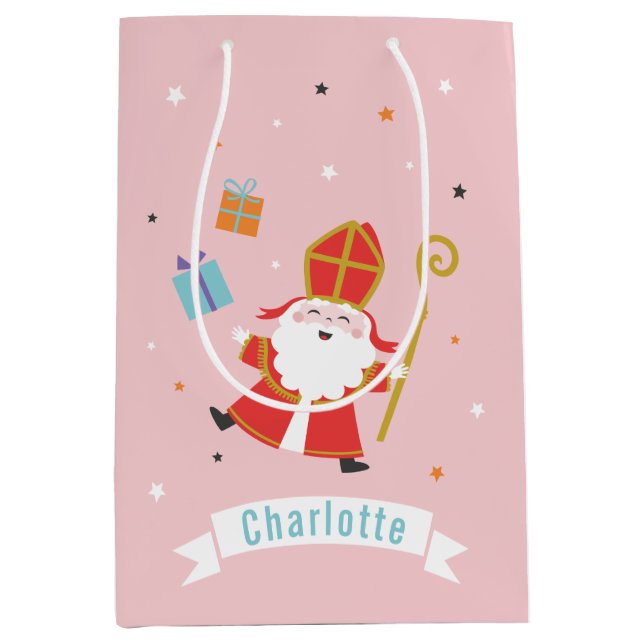 Niedliche Sinterklaas mit Namen und Geschenken Mittlere Geschenktüte (Vorderseite)