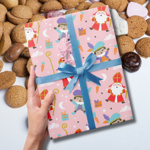 Niedliche Sinterklaas und Muster auf rosa Geschenkpapier