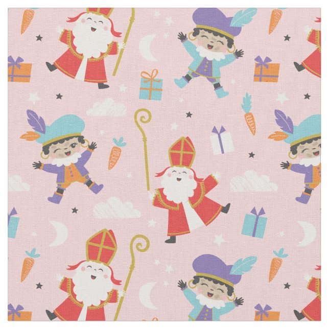 Niedliche Sinterklaas und Muster auf rosa Stoff (Nahaufnahme)