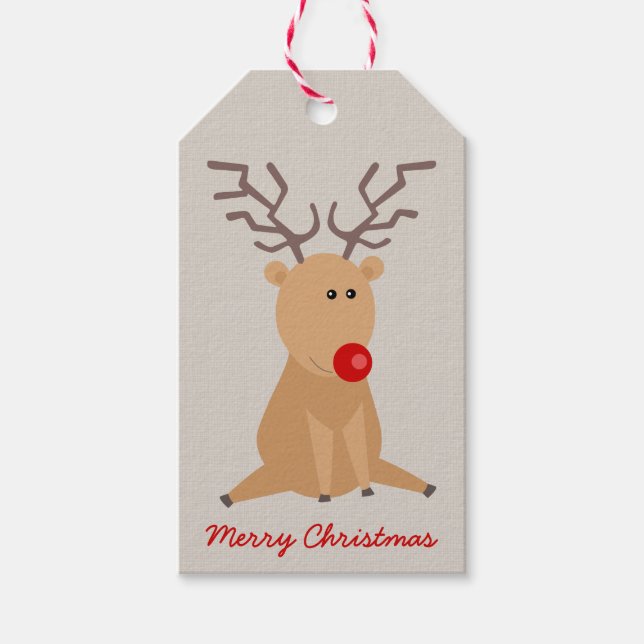 Niedliche Sitzung Rentier Rustikales Weihnachtsges Geschenkanhänger (Vorderseite)