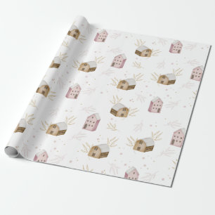 niedliche Skandinavienhäuser mit Bindepapier Geschenkpapier