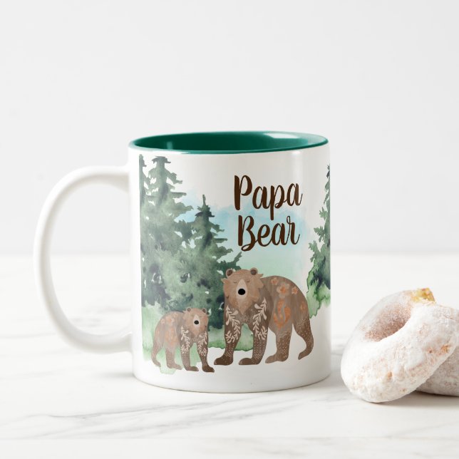 Niedliche Skandinavier Bärenwald Papa Bear Zweifarbige Tasse (Mit Donut)