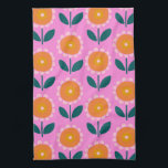 Niedliche skandinavische Blume in Rosa und Orange Geschirrtuch<br><div class="desc">Niedliche skandinavische Blume in Rosa und Orange Küche Handtuch</div>