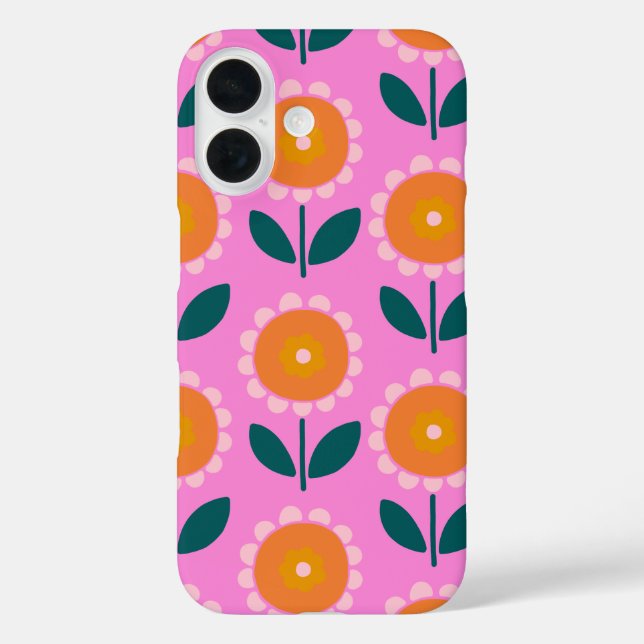 Niedliche skandinavische Blume in Rosa und Orange iPhone 16 Hülle (Rückseite)