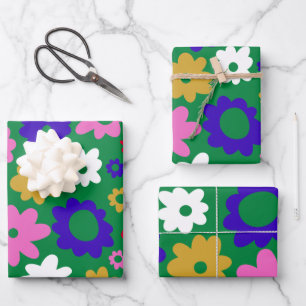 Niedliche skandinavische Blume Muster in grün Geschenkpapier Set