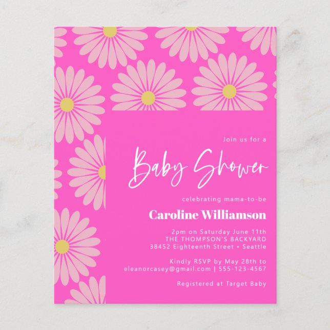 Niedliche skandinavische Blume Pink Baby Dusche (Vorderseite)