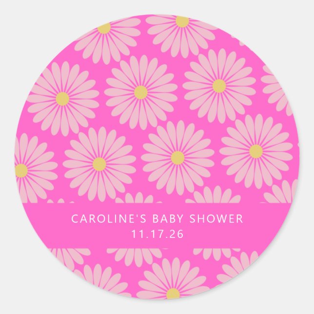 Niedliche skandinavische Blume Pink Custom Baby Du Runder Aufkleber (Vorderseite)