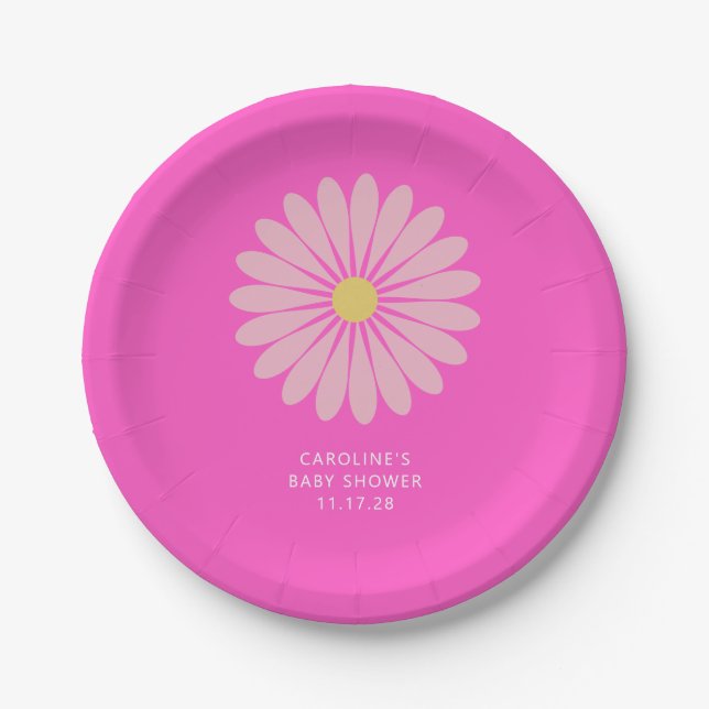 Niedliche skandinavische Blume Rosa Kinderdusche n Pappteller (Vorderseite)
